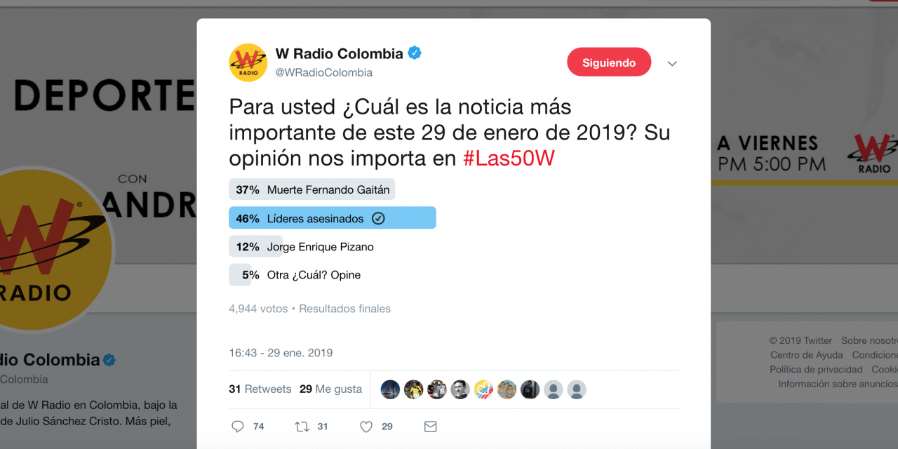La noticia más importante en la W el 29 de enero: Líderes asesinados
