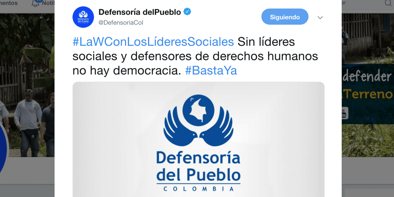 Sin Líderes Sociales y defensores de derechos humanos no hay democracia.