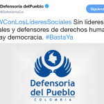 Sin Líderes Sociales y defensores de derechos humanos no hay democracia.
